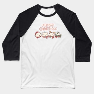 Meowy Christmas Cute Cat wearing Scarf Baseball T-Shirt